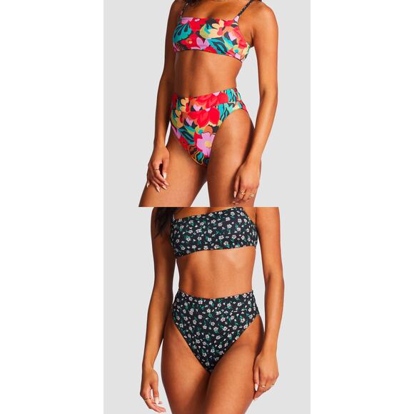 Billabong Islands Away High Rise Reversible Bikini Swim Bottoms Women's Small - Picture 1 of 8
